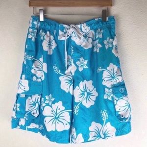 OP Light Blue &White Swim Trunks Size M (32-34)